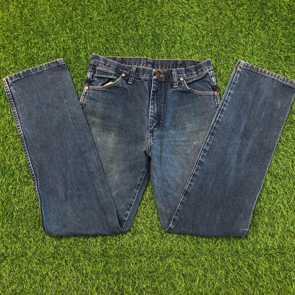 Men’s Distressed Dark Washed Wrangler Denim Jeans | 32x34 - Picture 1 of 6